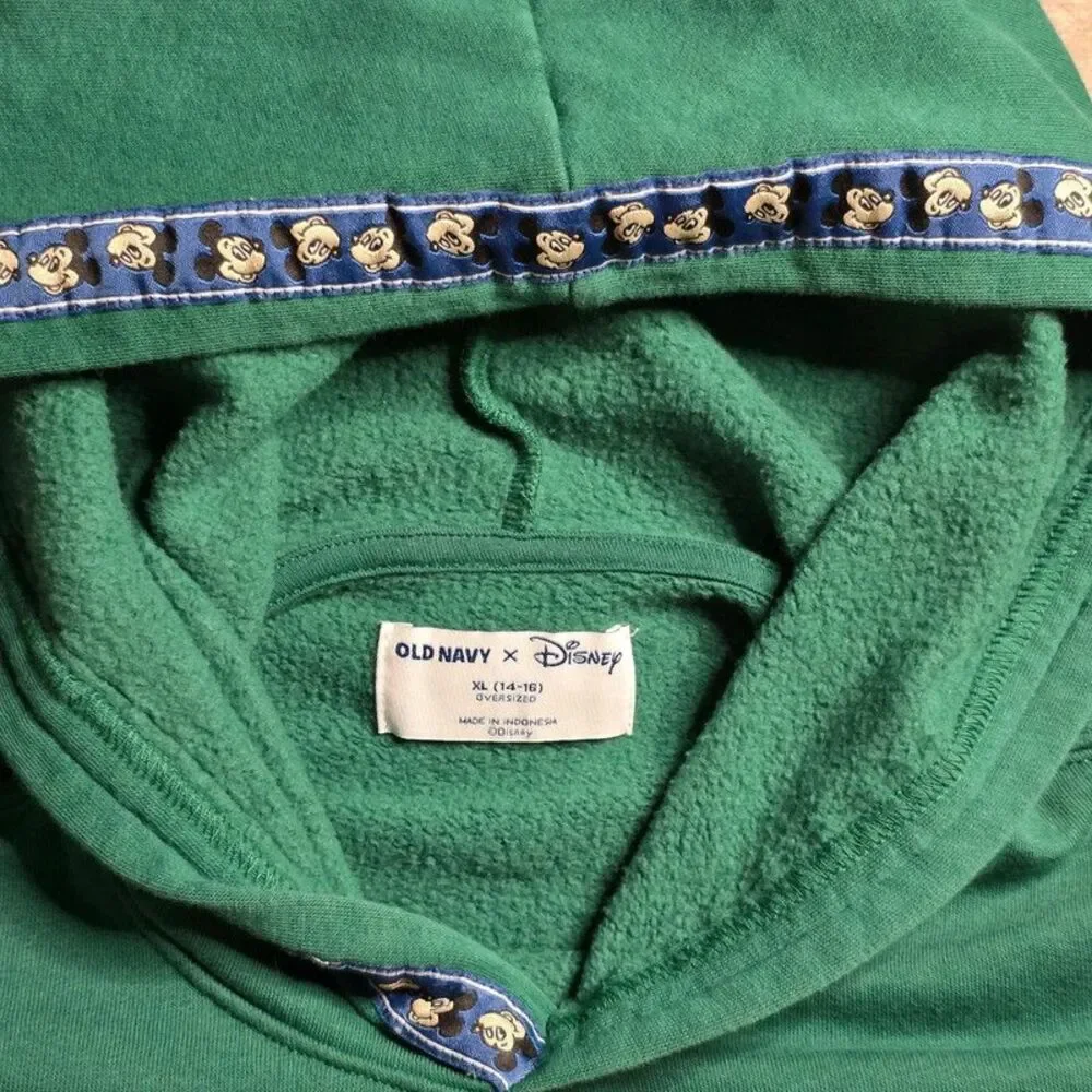 Old Navy x Disney Mickey Mouse Oversized Hoodie Kids XL (14-16) Green